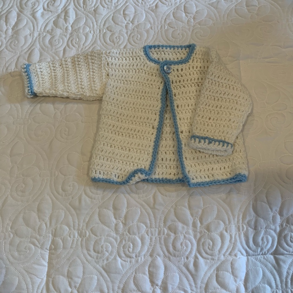 Baby boy hand made sweater and hat set.